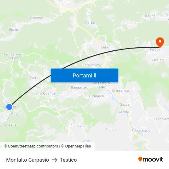 Montalto Carpasio to Testico map