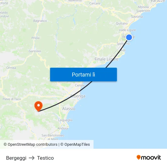 Bergeggi to Testico map