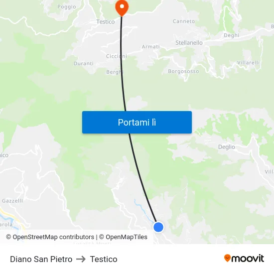 Diano San Pietro to Testico map
