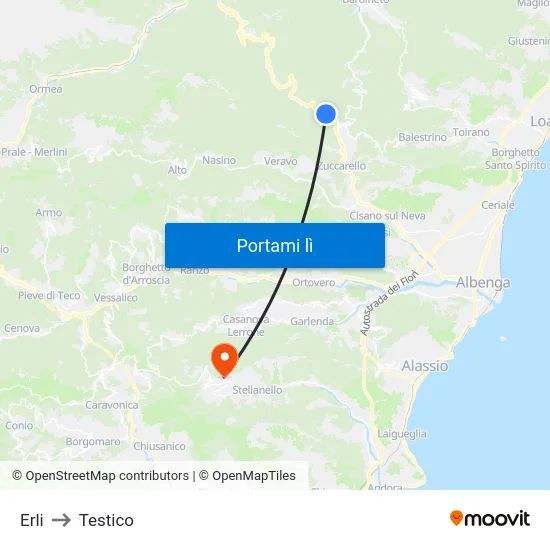 Erli to Testico map