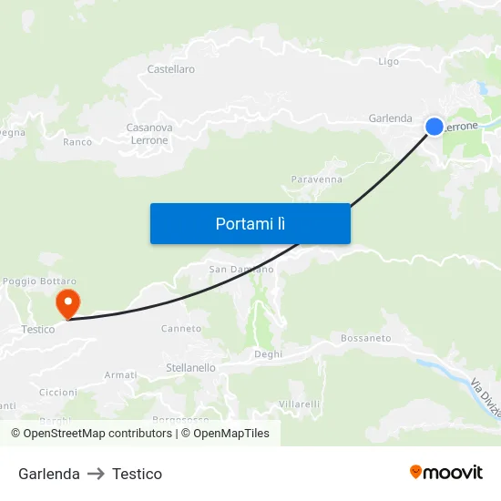 Garlenda to Testico map