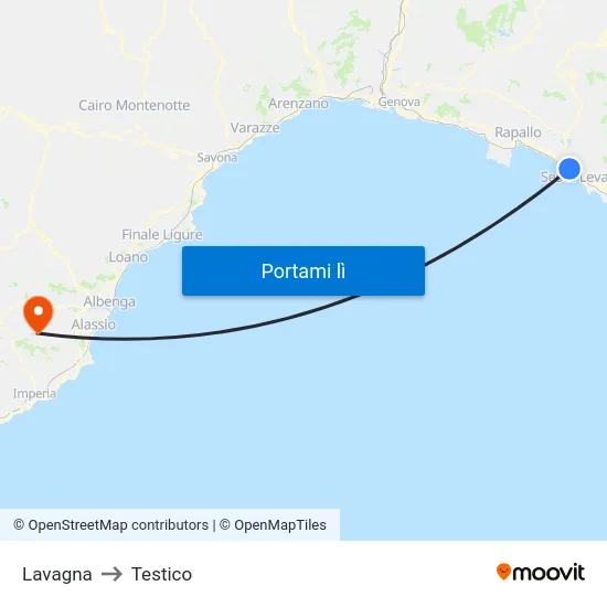 Lavagna to Testico map