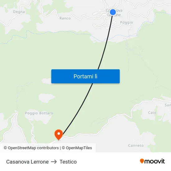 Casanova Lerrone to Testico map