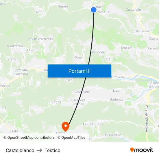 Castelbianco to Testico map