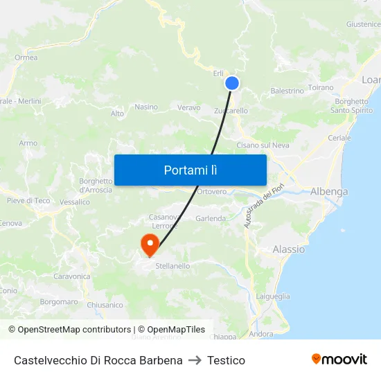 Castelvecchio Di Rocca Barbena to Testico map