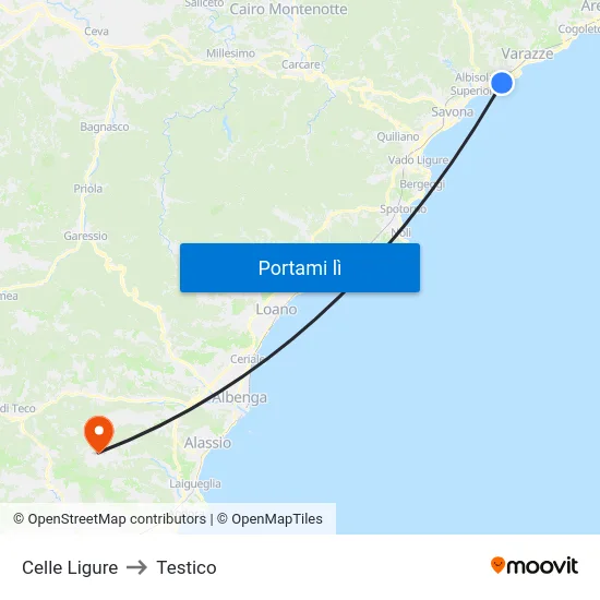 Celle Ligure to Testico map