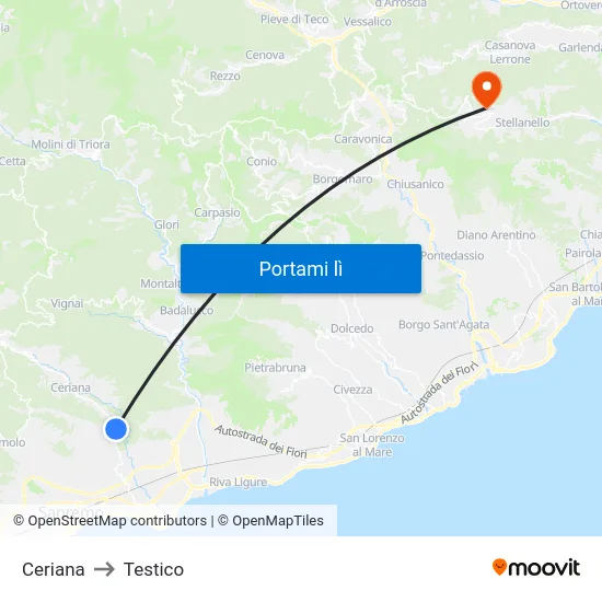 Ceriana to Testico map