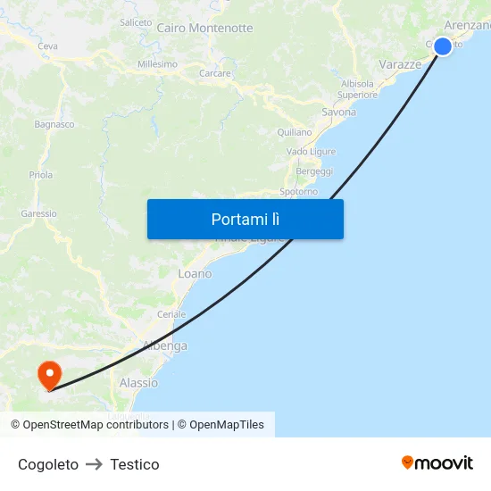 Cogoleto to Testico map