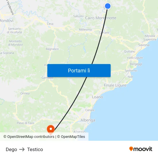 Dego to Testico map
