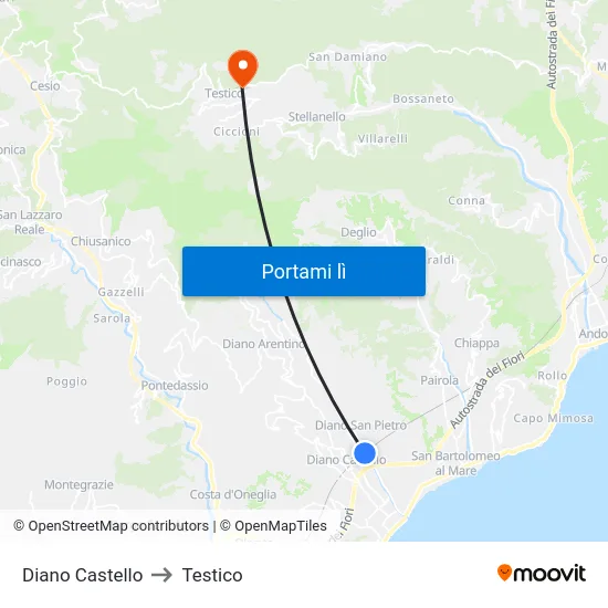 Diano Castello to Testico map