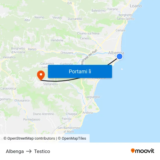 Albenga to Testico map