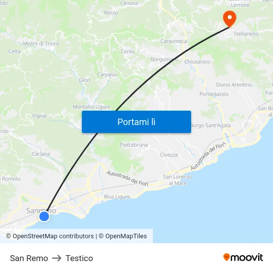 San Remo to Testico map