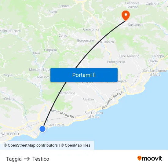 Taggia to Testico map