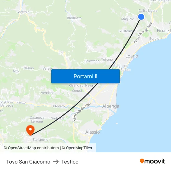 Tovo San Giacomo to Testico map