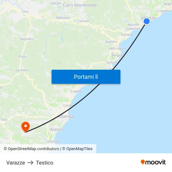 Varazze to Testico map