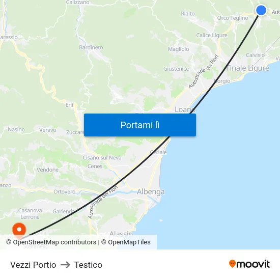 Vezzi Portio to Testico map