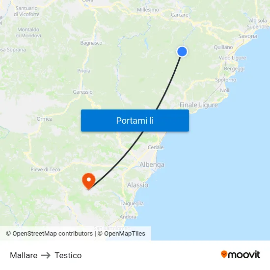 Mallare to Testico map