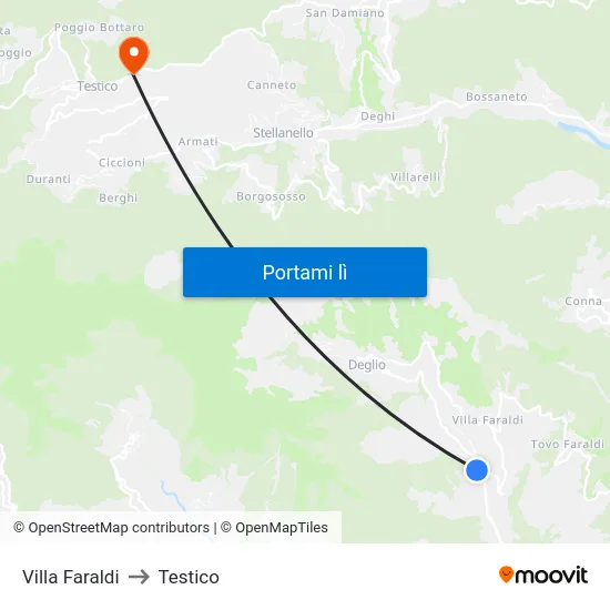 Villa Faraldi to Testico map