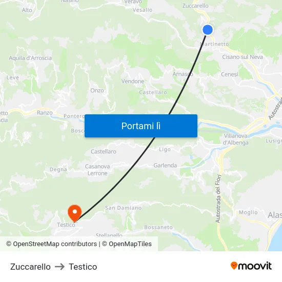 Zuccarello to Testico map