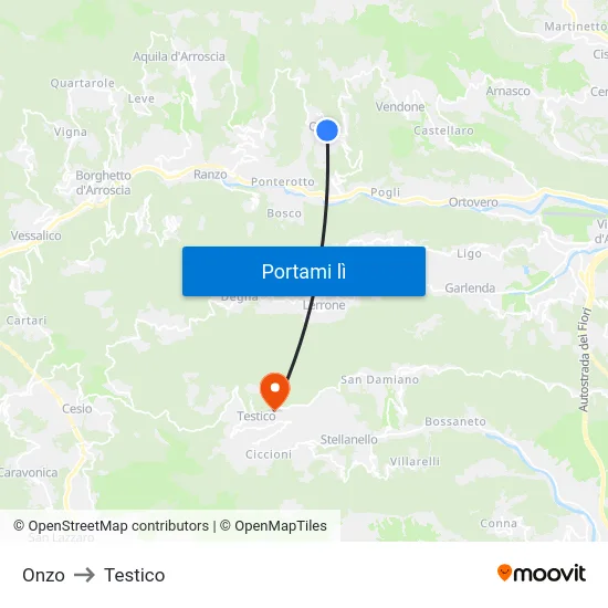 Onzo to Testico map