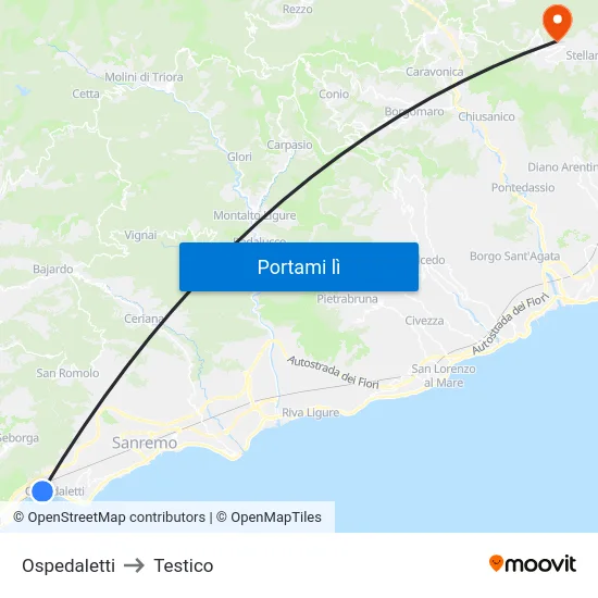Ospedaletti to Testico map