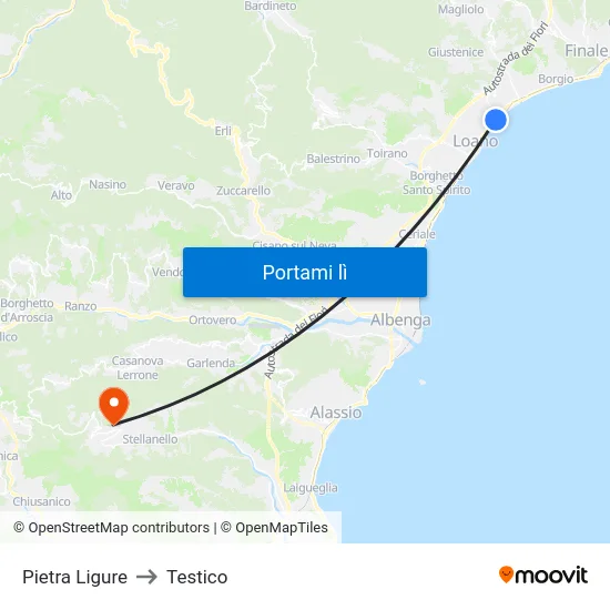 Pietra Ligure to Testico map