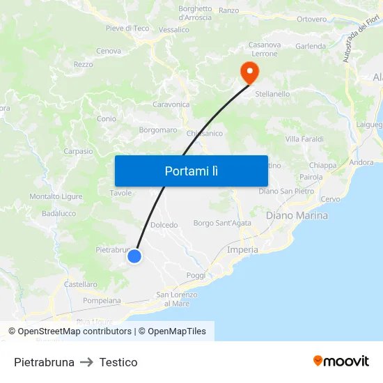 Pietrabruna to Testico map