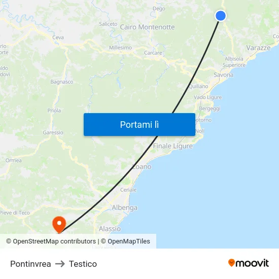 Pontinvrea to Testico map