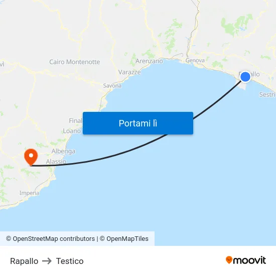 Rapallo to Testico map