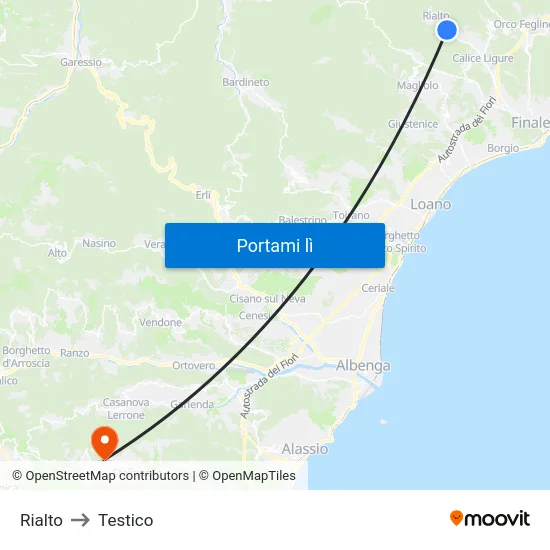 Rialto to Testico map
