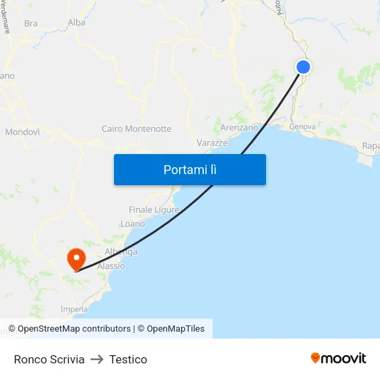 Ronco Scrivia to Testico map
