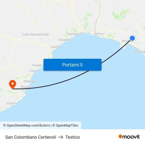 San Colombano Certenoli to Testico map