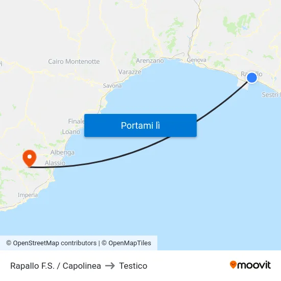 Rapallo F.S. / Capolinea to Testico map