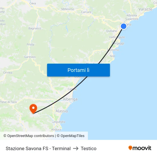 Stazione Savona FS - Terminal to Testico map
