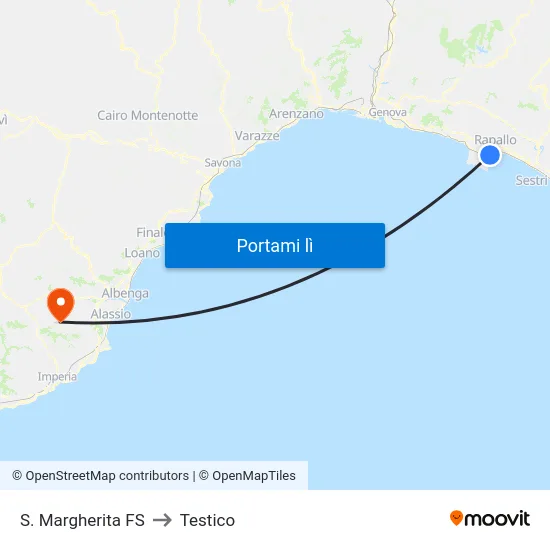 S. Margherita FS to Testico map