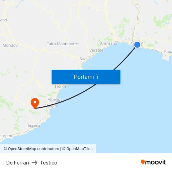 De Ferrari to Testico map