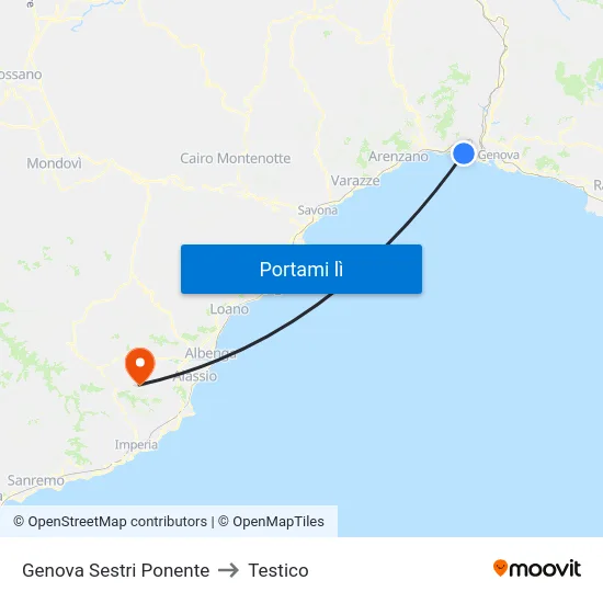 Genova Sestri Ponente to Testico map