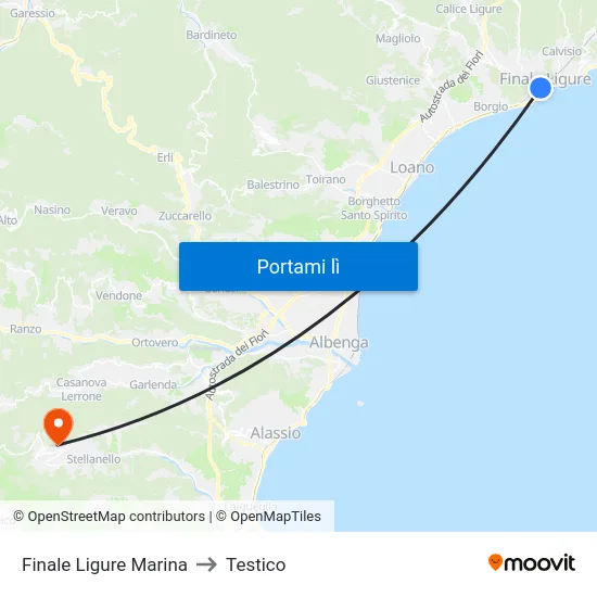 Finale Ligure Marina to Testico map