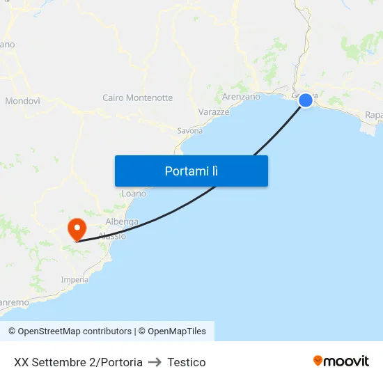 XX Settembre 2/Portoria to Testico map