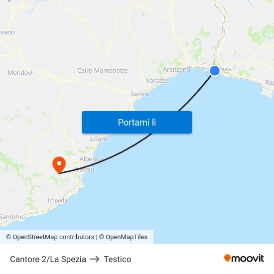 Cantore 2/La Spezia to Testico map