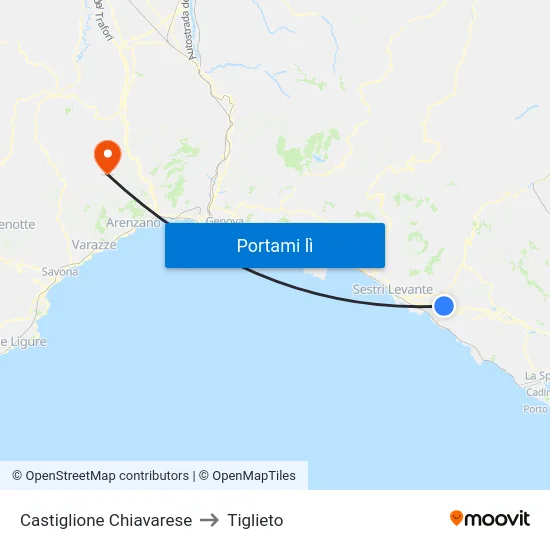 Castiglione Chiavarese to Tiglieto map
