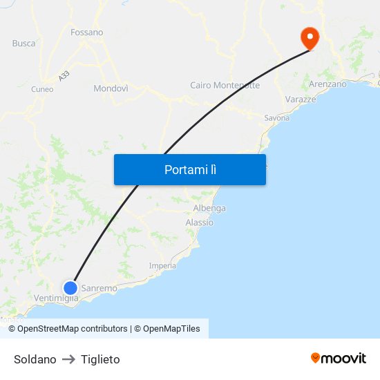 Soldano to Tiglieto map