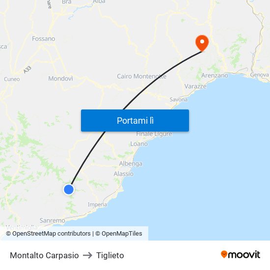 Montalto Carpasio to Tiglieto map