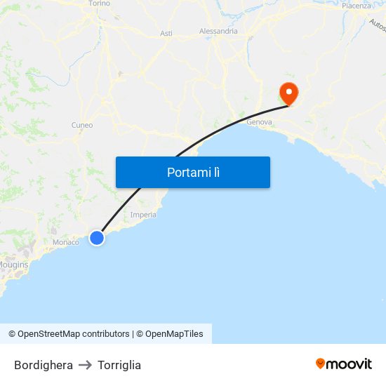 Bordighera to Torriglia map