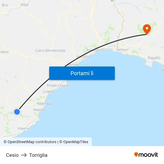 Cesio to Torriglia map