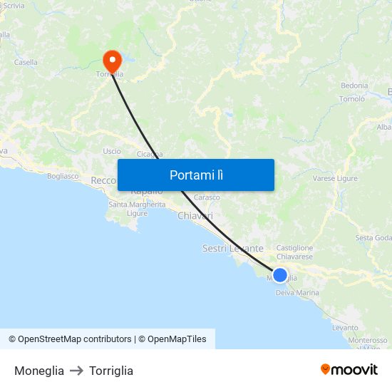 Moneglia to Torriglia map