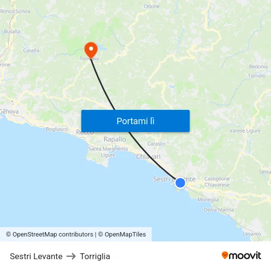 Sestri Levante to Torriglia map