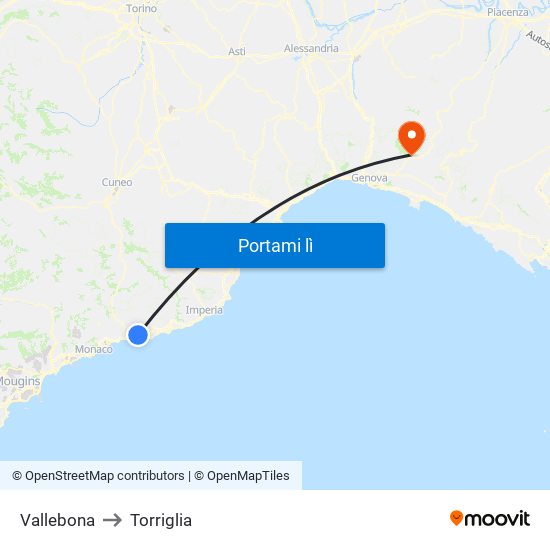 Vallebona to Torriglia map