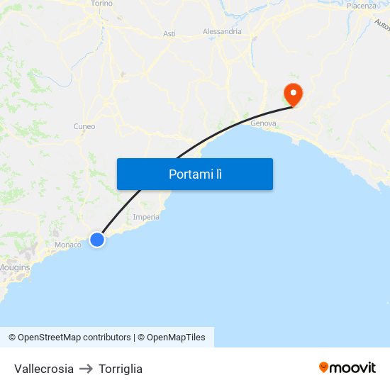 Vallecrosia to Torriglia map