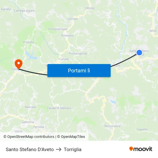 Santo Stefano D'Aveto to Torriglia map
